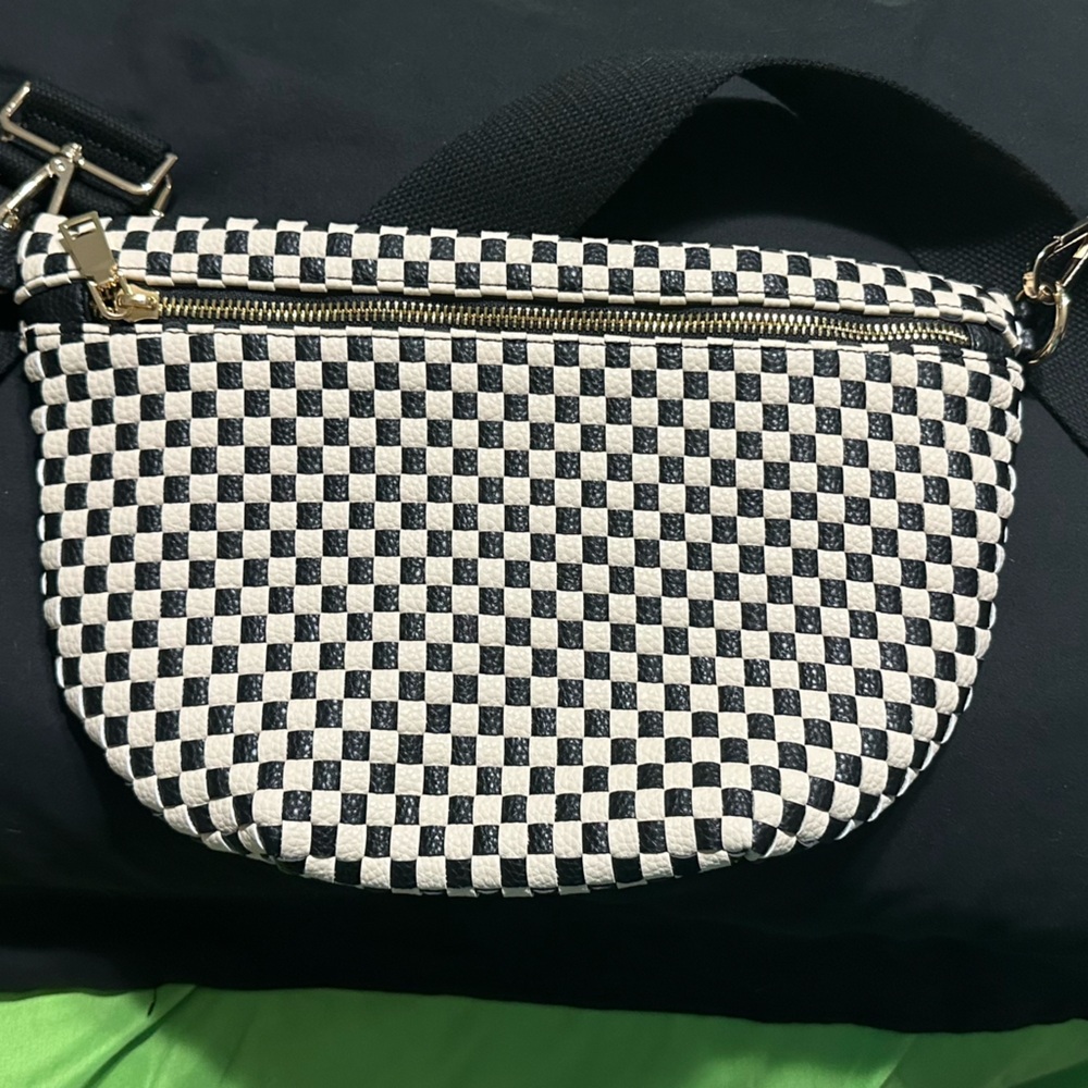 Pretty Simple black white checker bum bag crossbody